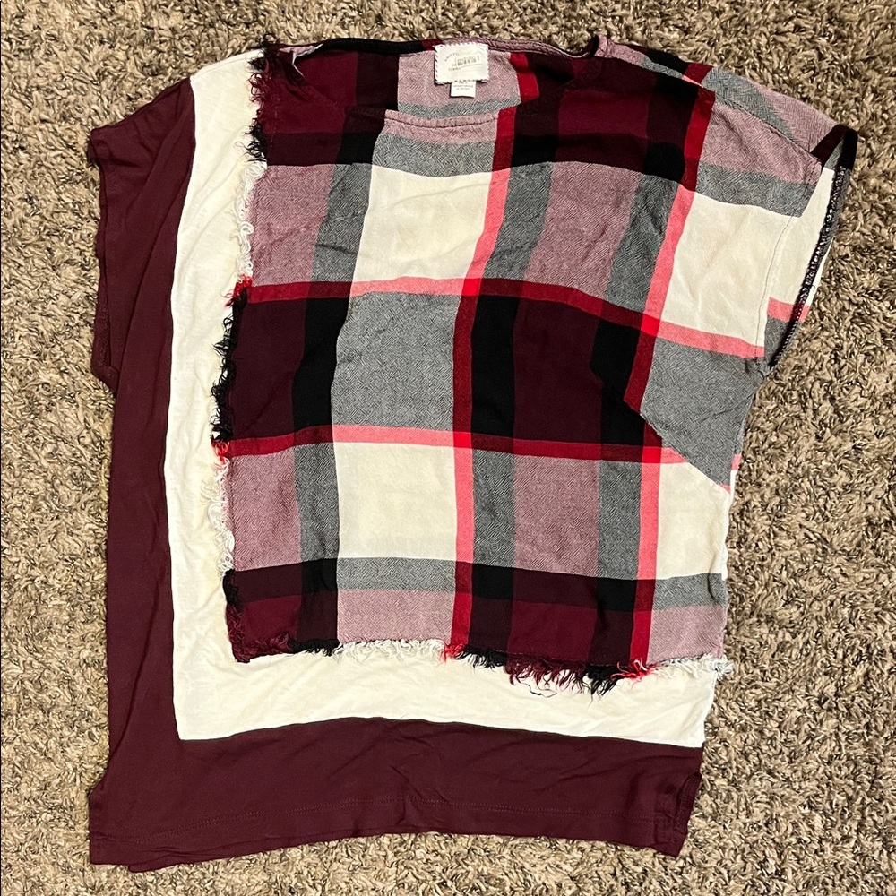Anthropologie Multicolor Plaid Short Sleeve Tee
